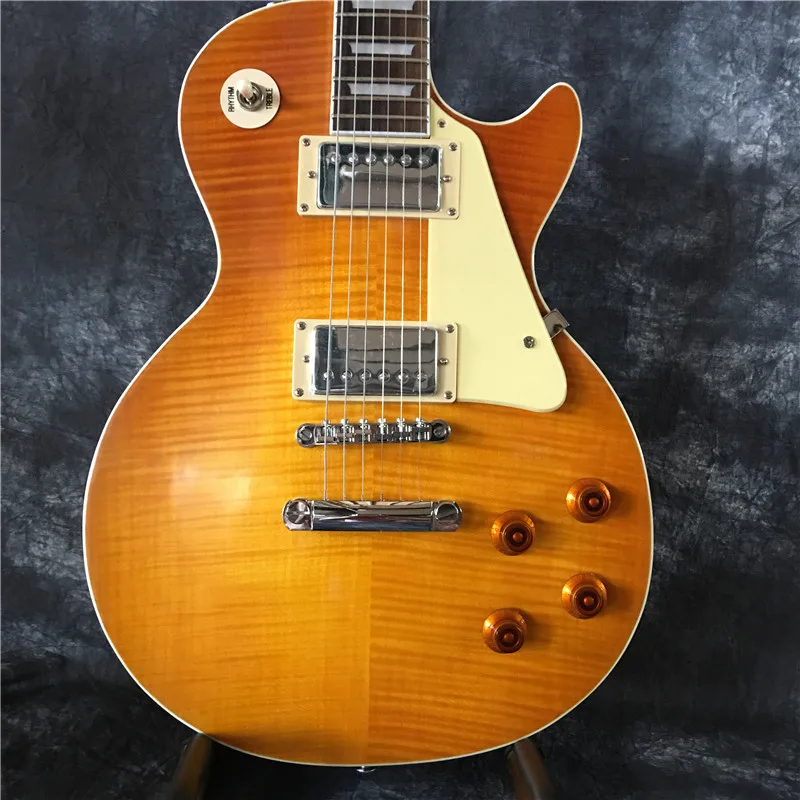 Free shipping six-string electric guitar yellow tiger pattern plated hardware factory customization