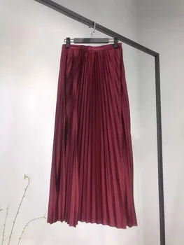 

Women Skirt 2019 Autumn and Winter New Wine Red High Quality Pleated Large Swing Skirt