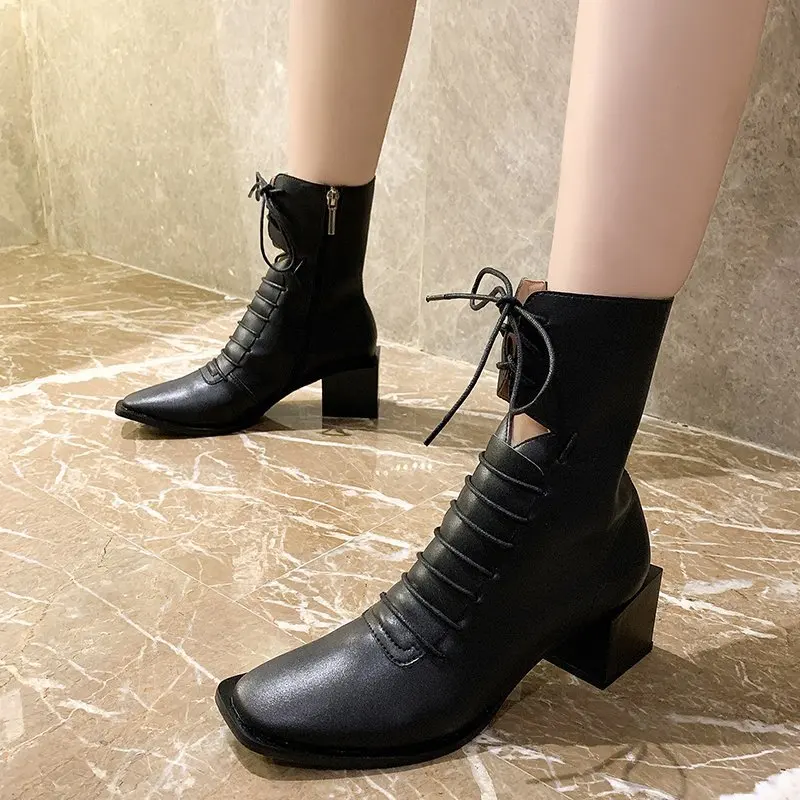Size 35-40 2020 New Elegant Womens Boots Autumn Brand Design Solid PU Shoes for Woman Sexy Ladies High Heels Career Dress Pumps