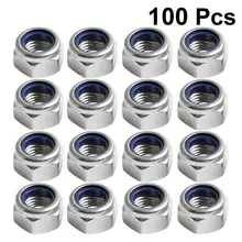 WINOMO 100pcs Precision Lock Nuts Stainless Steel Screw Nuts Finish Hex 304 Stainless Steel With Nylon Insert Home DIY Tools