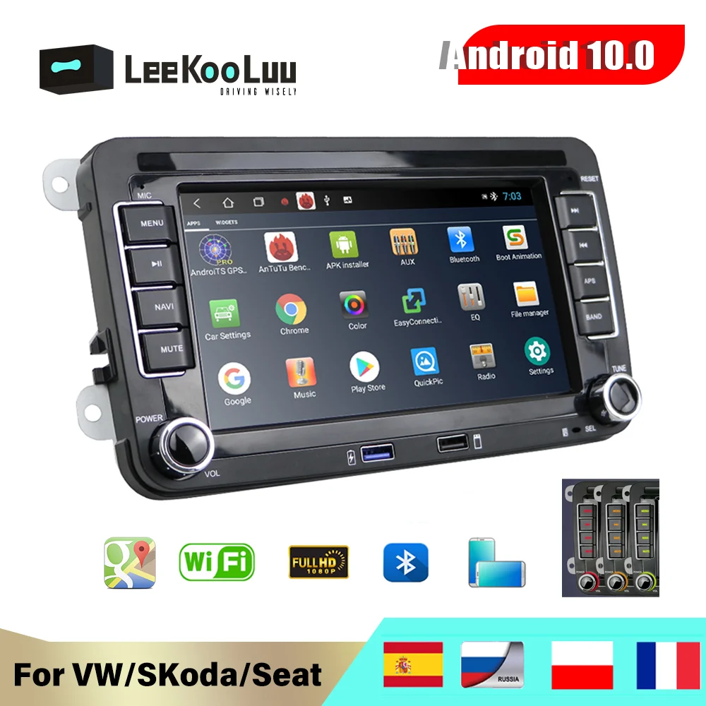 Автомагнитола LeeKooLuu 2 Din Android GPS мультимедийная система для Volkswagen Skoda Octavia golf 5 6 touran