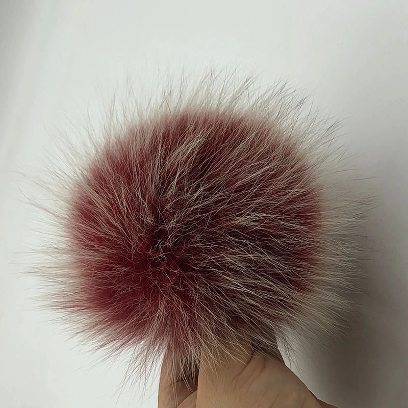 15 см натуральный животный Hairball Hat помпон ручной работы DIY действительно енот большой волос шар шляпа помпон с пряжкой - Цвет: 15cm