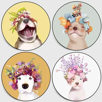 

CopyT Pet Dog Printed Soft Fabric Round Floor Mat Carpet Room Area Bedroom Rug