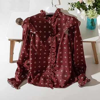 

Fashion Spring New Stand Collar Shirt Women Long Sleeve Print Stylish Blusas Elegant Korean Regular Women's Blouses And Shirts