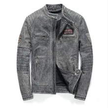Весенне-осенняя винтажная Черная Мужская Байкерская кожаная куртка размера плюс XXXL из натуральной толстой воловьей кожи, облегающая мотоциклетная кожаная куртка