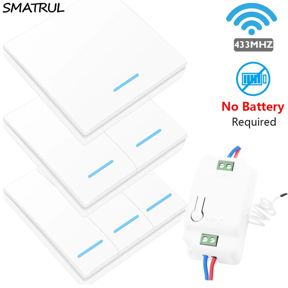 

SMATRUL self powered Wireless Light smart Switch Lamp 433Mhz push RF Remote Control 110 220V home Wall Panel no battery 1 2 gang