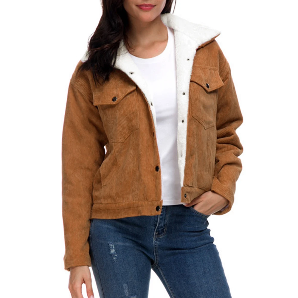 

WENYUJH Women Winter Jacket Thick Fur Lined Coats Parkas Fashion Faux Fur Lining Corduroy Bomber Jackets Cute Outwear 2019 New