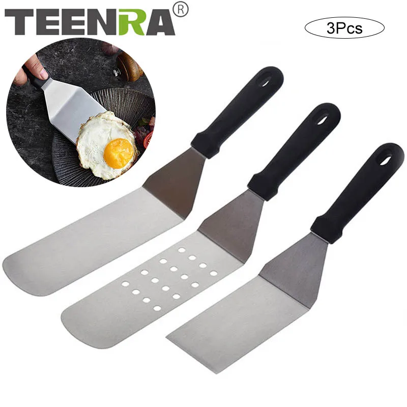  TEENRA 3Pcs/set Fried Pan Steak Spatula Kitchen Shovel Steak Truner Scraper Pizza Spatula Egg Slott