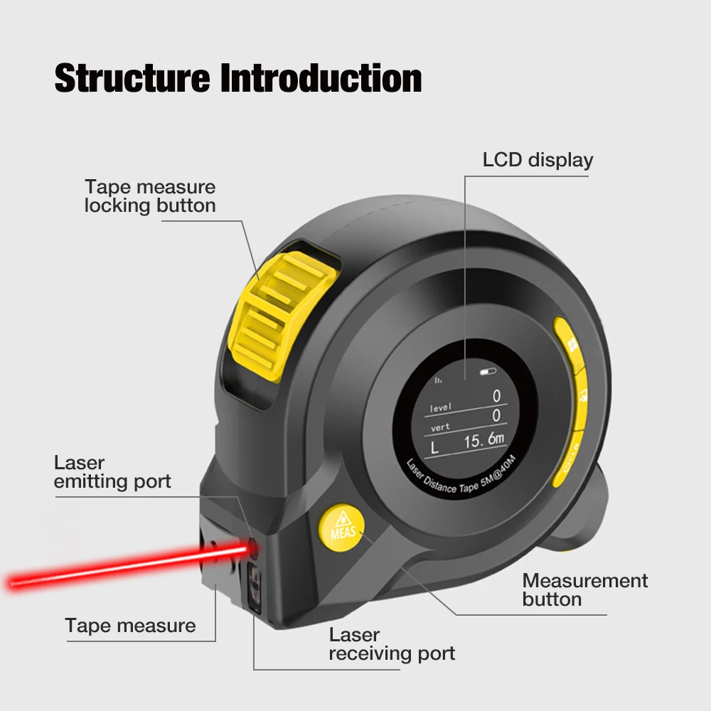 3 In 1 40m Laser Rangefinder 5m Laser Tape Measure Curved Distance Meter Digital Ruler Measurement With LCD Display