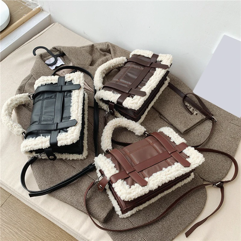 Модная плюшевая Сумка-тоут для женщин повседневная сумка из искусственной кожи с