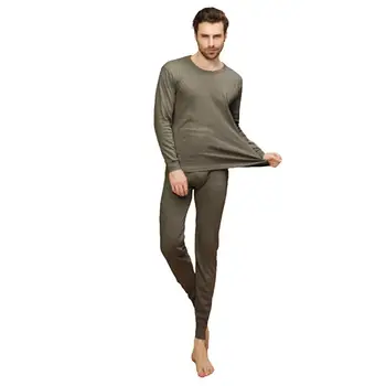 

MISSKY Women Men Underwear Sets Solid Color Warm Winter Cotton Thickening Fleece Crew Neck Top Pants Thermal Underwear Sets
