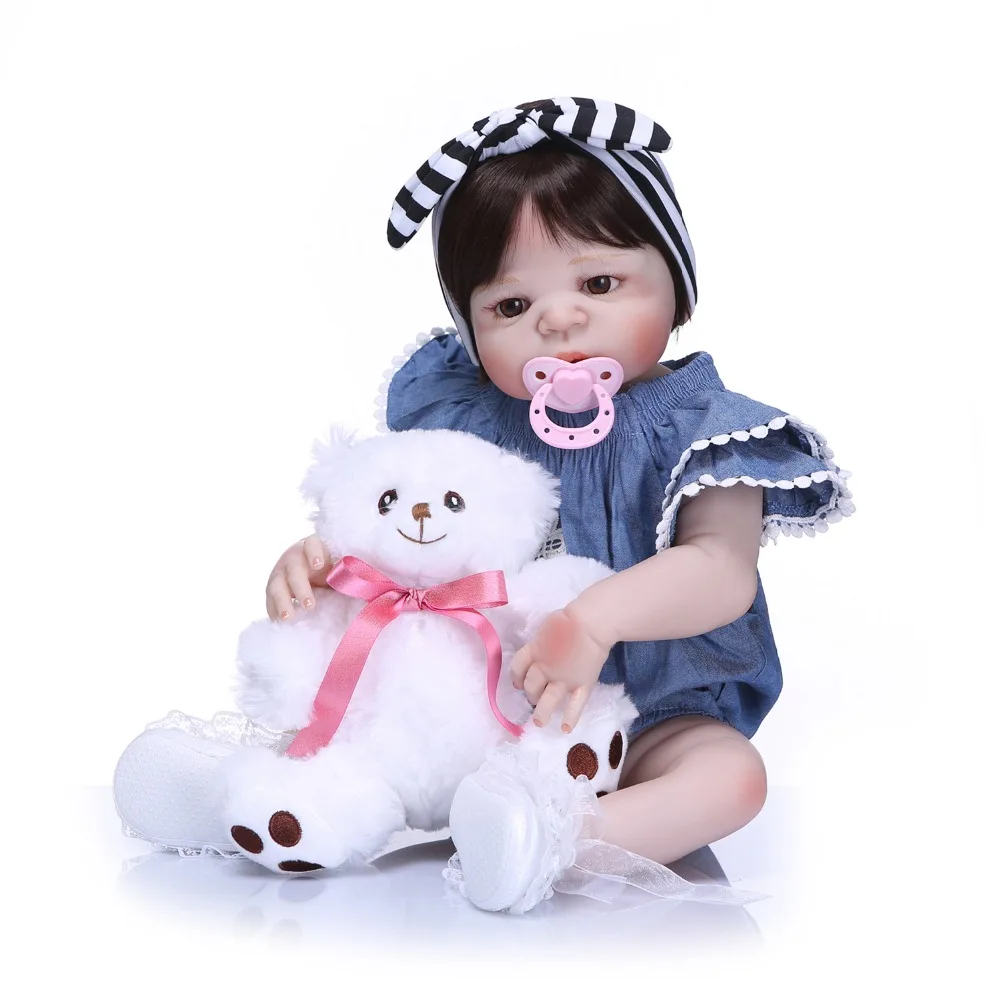 

57cm Full Silicone Body Reborn Baby Doll Realistic Handmade Vinyl Adorable Lifelike Toddler Bebe Truly Kids Playmates Toys