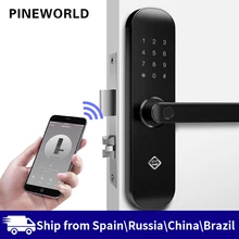 PINEWORLD Biometric Fingerprint Lock, Security Intelligent Lock With WiFi APP Password RFID Unlock,Door Lock Electronic Hotels Access Control