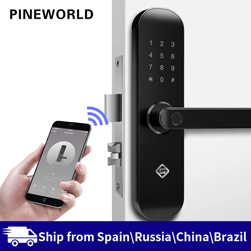 Tanie PINEWORLD biometryczna blokada z użyciem linii papilarnych, bezpieczeństwo inteligentna blokada z WiFi APP hasło odblokowanie RFID, zamek elektroniczny hotele