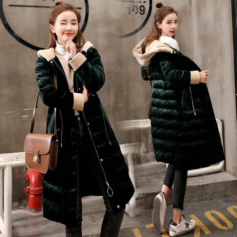 

Gold Velvet Cotton-padded Clothes Women's Mid-length Korean-style Popular down Jacket Cotton-padded Clothes Winter New Style 201