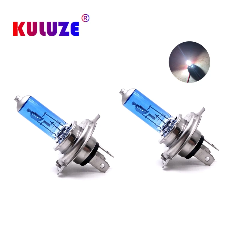 

KULUZE 2pcs H4 60/55W 12V Super White Headlights P43t Quartz Halogen Bulb High Power 100W auto High low Light 5800K