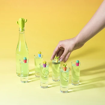 

1box Party Decoration Wine Bottle Stopper Bar Tool Cactus Pattern Silicone Bottle Caps Wine Glass Marker Charms Random Color