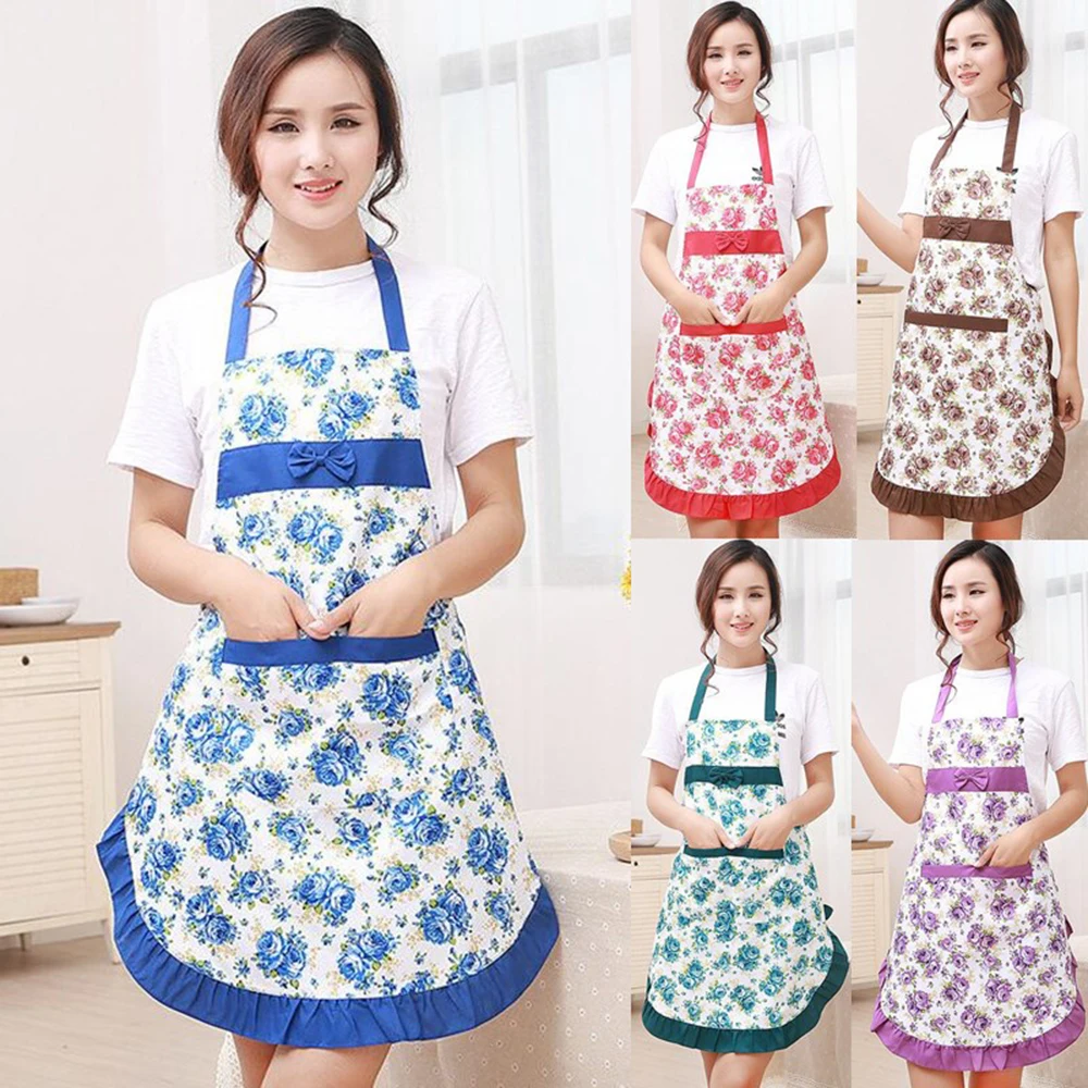

1Pcs Apron for Woman Bowknot Flower Pattern Kitchen Bibs Home Cooking Baking Coffee Shop Cleaning Aprons Kitchen Accessories