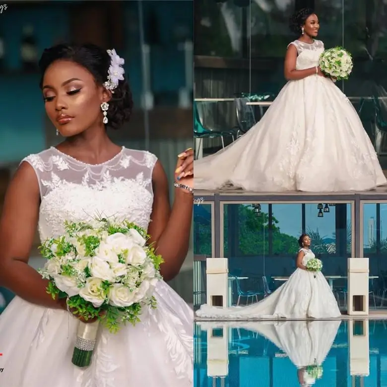 

African Ball Gown Wedding Dresses Beaded Crystals Pearls Plus Size Saudi Arabian Dubai Bridal