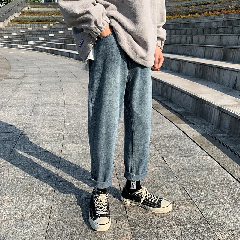 60% OFF Straight Jeans Men's Fashion Washed Solid Color Casual Retro Jean Pants Men Streetwear Wild Loose Hip Hop Denim Trousers Mens