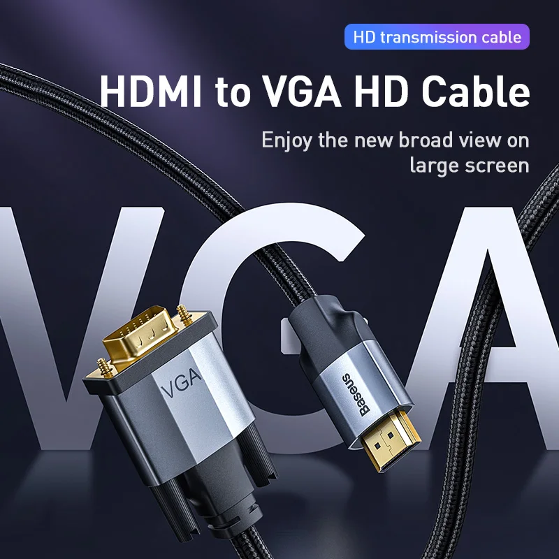 Baseus HDMI To VGA Cable 1080P HD A Male to Male VGA to HDMI Audio Adapter Cable For Projector PS4 PC TV Box HDMI-VGA Converter Baseus HDMI To VGA Cable 1080P HD A Male to Male VGA to HDMI Audio Adapter Cable For Projector PS4 PC TV Box HDMI-VGA Converter
