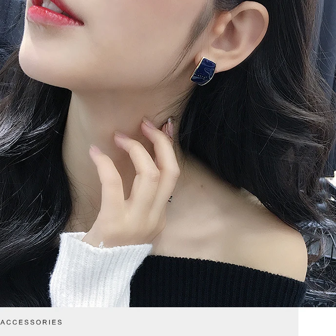 Clip on Earrings Ear Clips for Elegant Women 6 Color Square Enamel Korean Non Pierced Jewelry