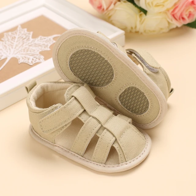 2021 NEW 0-18Months Kids Newborn Baby Boys Fashion Summer Soft Crib Shoes First Walker Anti Slip Sandals Shoes Soft Sole B110 Khaki