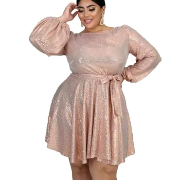 

Long sleeves pink SUPER LARGE plus size dress for woman A017 O neck European hot fashion ladies spring autumn 4XL 5XL 6XL DRESS