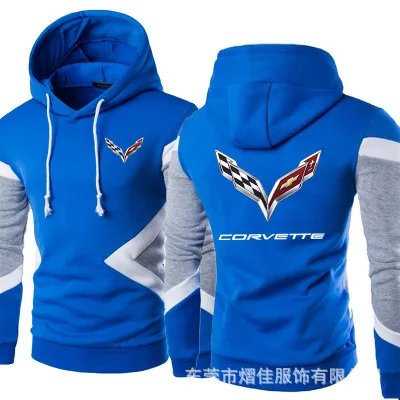 

2020 New Spring Autumn Fashion Men Pullover Sweatshirts Corvette Logo Patchwork Casual Cotton Hoodies Clothing 5 Colors
