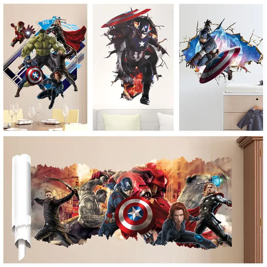 Adesivo murale carta da parati 3D Hulk Avengers per camera dei