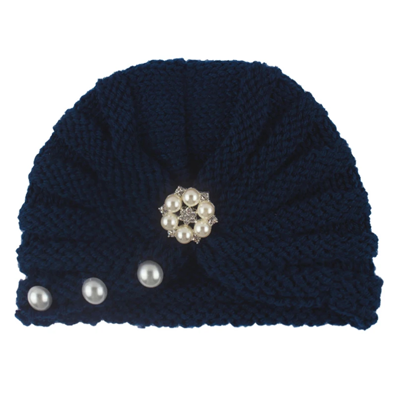 Черный Cute 12 Col Cotton Blend Baby Turban Hat Newborn Pearls Beanie Caps Headwear Infant Toddler Shower Hat Birthday Gift Photo Props - Цвет: Черный