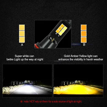 

1 Pair 9005 9006 Car LED Fog Driving Light White+Amber Dual Color 12SMD 3030 Set