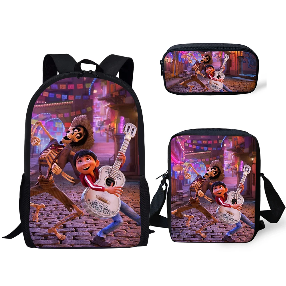 

HaoYun 3PCs/Set Children's Backpack COCO Prints Pattern Kids School Bags Music Skull Design Teenagers Book-Bags Mochila Rucksack