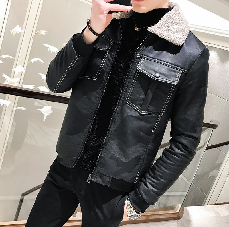 Кожаная мужская одежда с камуфляжным принтом для покупок Chaqueta Cuero Hombre Jaqueta Motoqueiro
