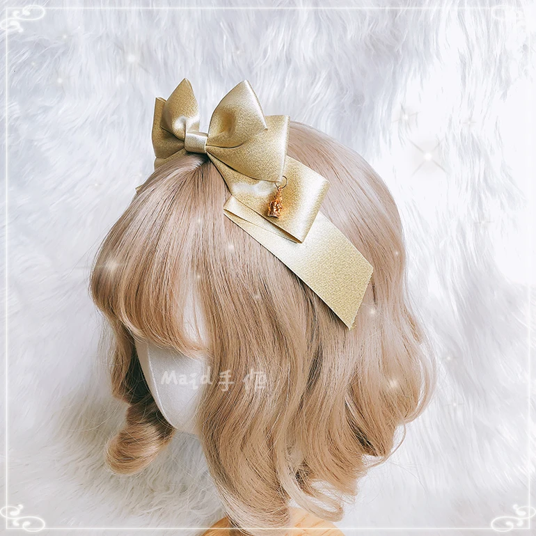 Сладкий головной убор ручной работы большой бант Hairband KC великолепное оголовье Лолита корона кулон дизайн милый Золотой Серебряный
