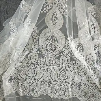 

1 Yard Sequins Mesh Fabric Vintage Venice Lace Fabric Off White Tulle Floral Embroidered Bridal Wedding