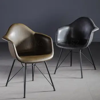 

Saddle leather chair back single fashion armrest desk chair household light luxury leather dining chair cafe negotiation table a