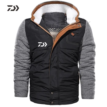 

Outdoor Daiwa Fishing Clothing Men's Winter Hoodie Warm Hooded Sweatshirt Coat Patchwork Fishing Jacket Outwear Sweater Tops