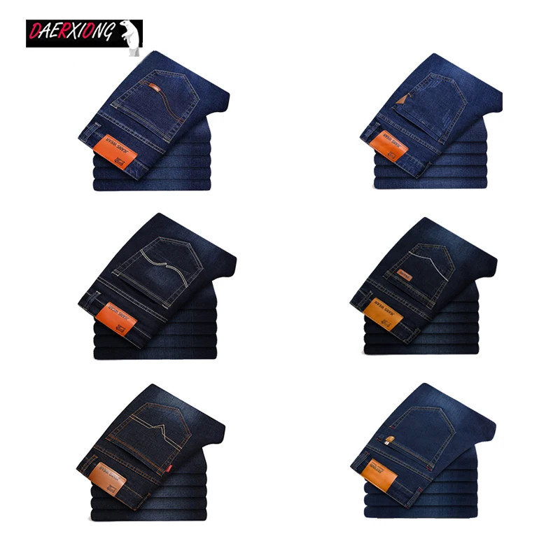 Men Cotton Straight Business Jeans Autumn Spring Casual Biker Denim Jeans men stretch slim jeans male classic blue black jeans