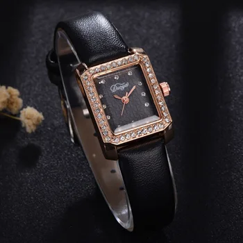 

Square Women Dress Cute Watches with Rhinestone Leather Female clock Women's Elegant Personality Wristwatches Drop Shipping