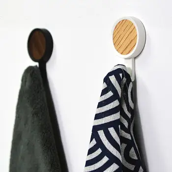 

2pcs Wooden Clothes Hangers Reasonable Storage Convenient Seamless Sticking Hooks No Perforation Wall Hanger