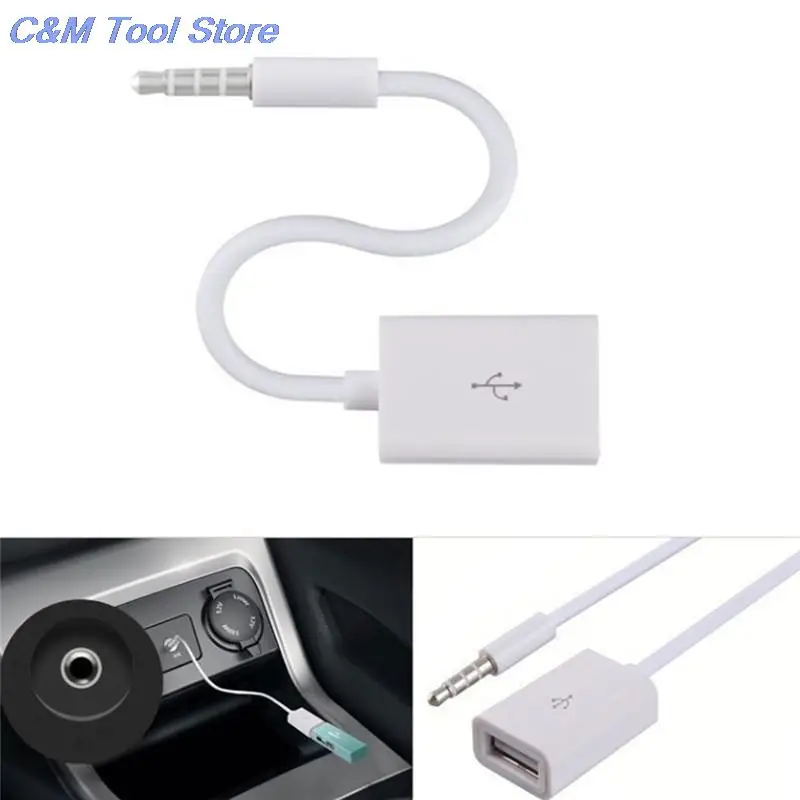 New Car MP3 3.5mm Male AUX Audio Plug Jack to USB 2.0 Female Converter Cable Cord 14.5cm SHIDWJ
