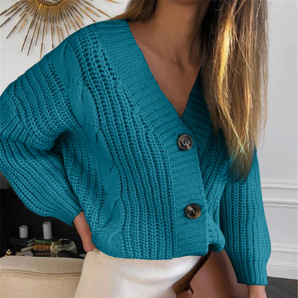 

Women Casual Long Sleeve Cardigan Loose Knit Sweater Female Autumn Winter Solid Color Button Cardigan Knitted Sweaters Coat