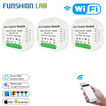 

MiNi Wifi Smart Light Switch Diy Breaker Module Smart Life Tuya APP Remote Control,Works with Alexa Echo Google Home 1 2 Way