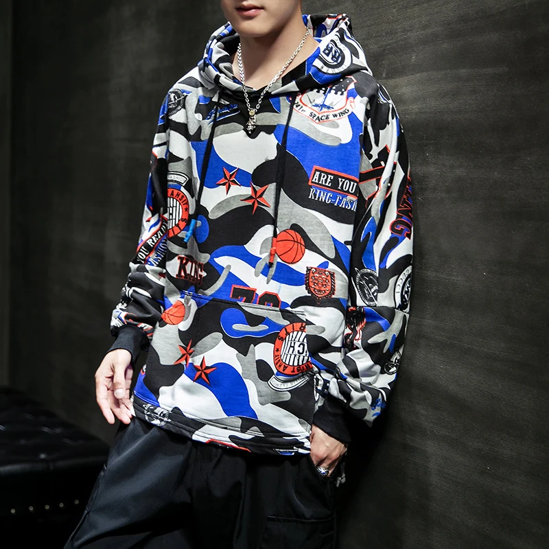 VOGUELEO Camo Мужские спортивные худи с карманами с капюшоном Осенняя камуфляжная спортивная одежда флисовая Мужская хип-хоп толстовка с длинным рукавом