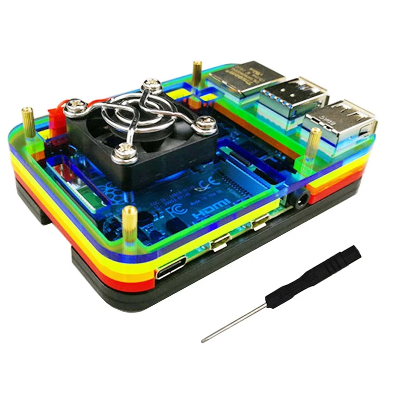 Акриловый чехол для Raspberry Pi с охлаждающим вентилятором для Raspberry Pi 4 Model B