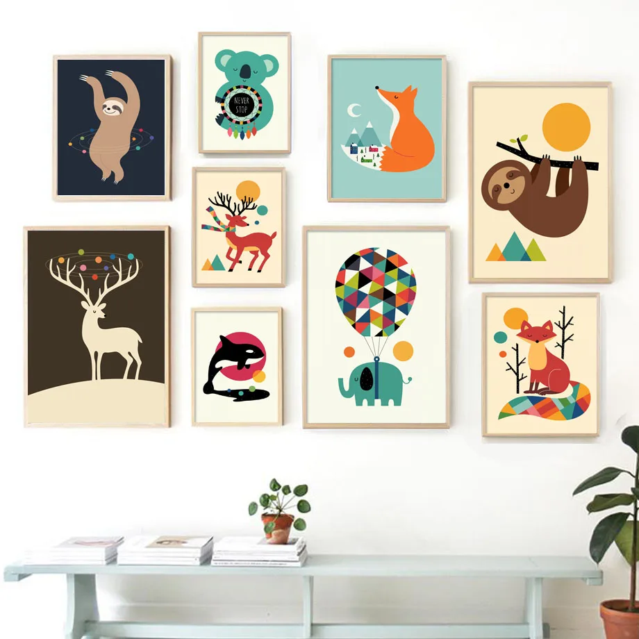Wall-Art-Canvas-Painting-Fox-Elk-Raccoon-Koala-Animals-Art-Prints-Nordic-Posters-And-Prints-Wall (3)