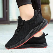 Summer New Fashion Leisure Men's Running Shoes Breathable Air Mesh Lace Up Men Sneakers Gym Jogging Light Men's Shoes Black 44
