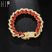 Хип хоп 13 мм Bling Iced Out полный горный хрусталь браслет геометрический AAA CZ камень кубинские цепи браслеты для мужчин ювелирные изделия