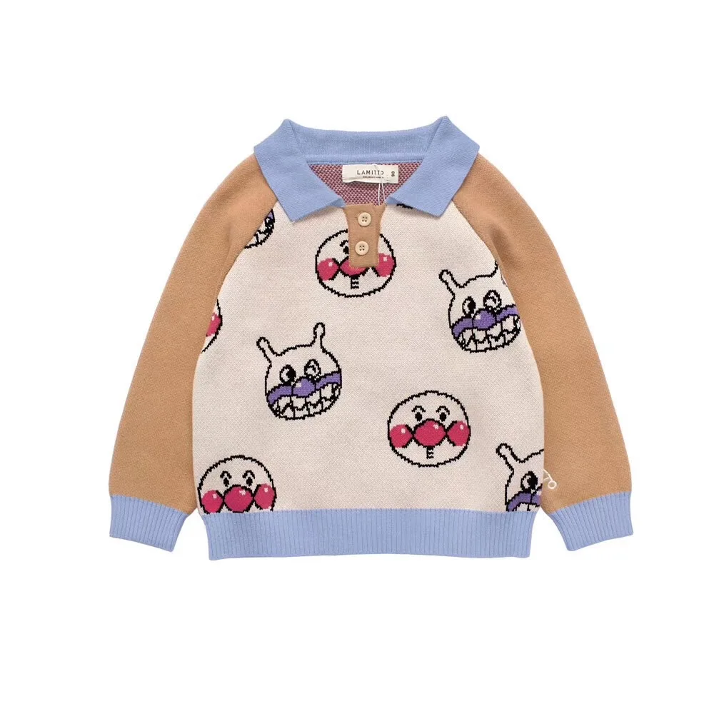 

kids sweaters cartoon character pattern cute boys girls tops turn-down collar knitted sweater